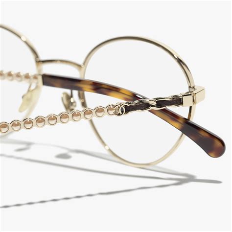 chanel glasses 3436|Round Blue Light Glasses Metal & Glass Pearls Light Gold.